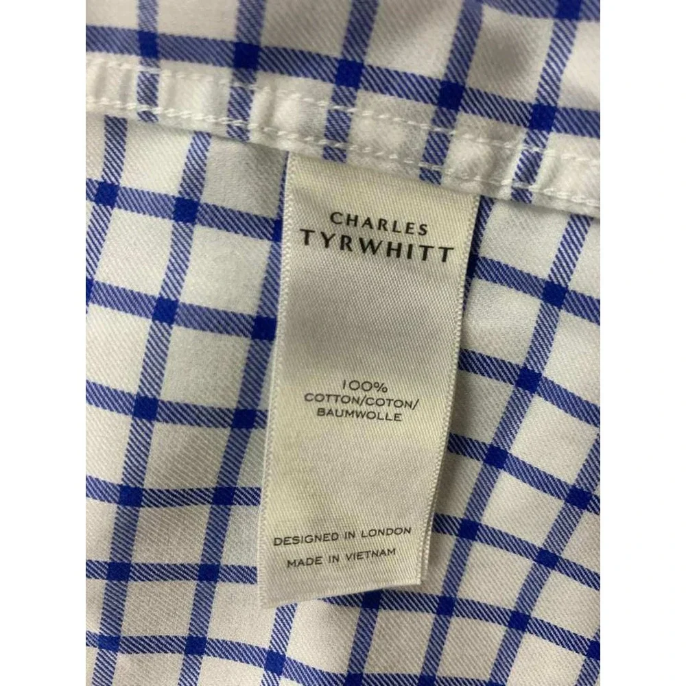 Charles Tyrwhitt Button Shirt Men 17/34 Blue‎ White Extra Slim Fit Check Cotton